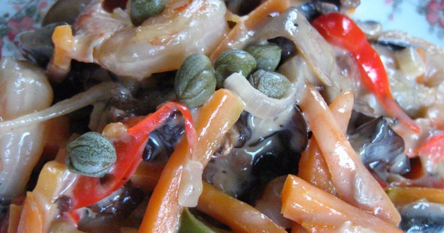 კრევეტების ფრიკასე ნაღებით